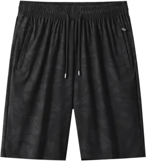 Mens Quick Dry Athletic Shorts with Zipper Pockets Stretch Active Graphic Print Workout Running Sports Training Gear