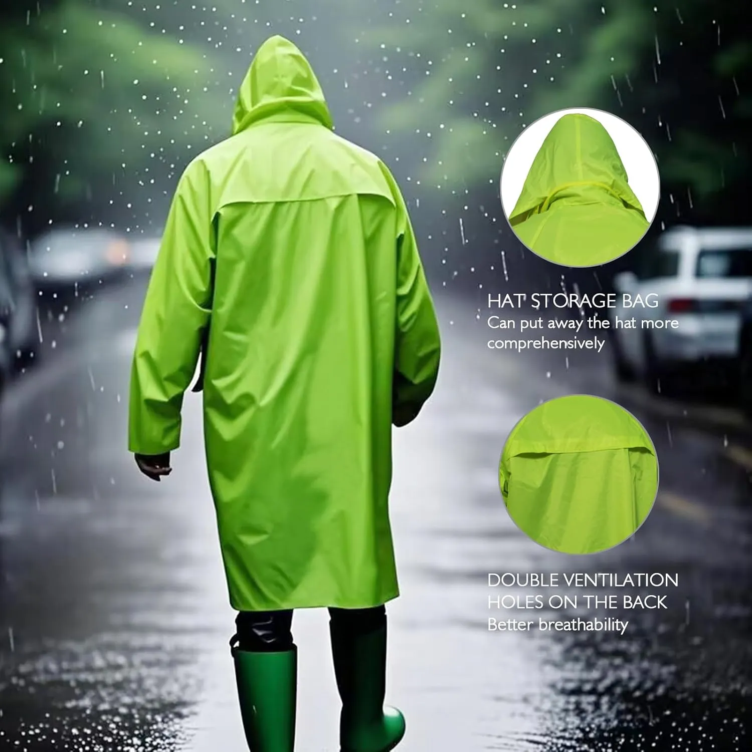 Men's Rain Jacket with Hood Waterproof Lightweight Long Safety Raincoat Rain Gear