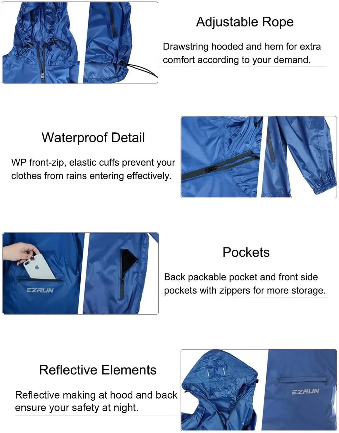 Men's Waterproof Hooded Rain Jacket Running Cycling Hiking Gear Windbreaker Lightweight Packable Raincoat