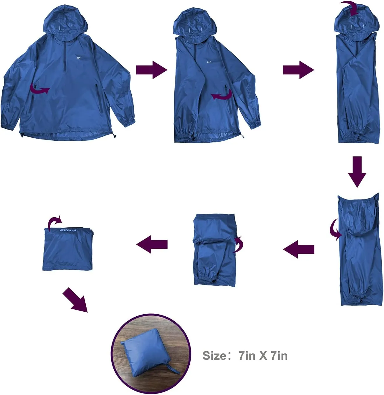 Men's Waterproof Hooded Rain Jacket Running Cycling Hiking Gear Windbreaker Lightweight Packable Raincoat