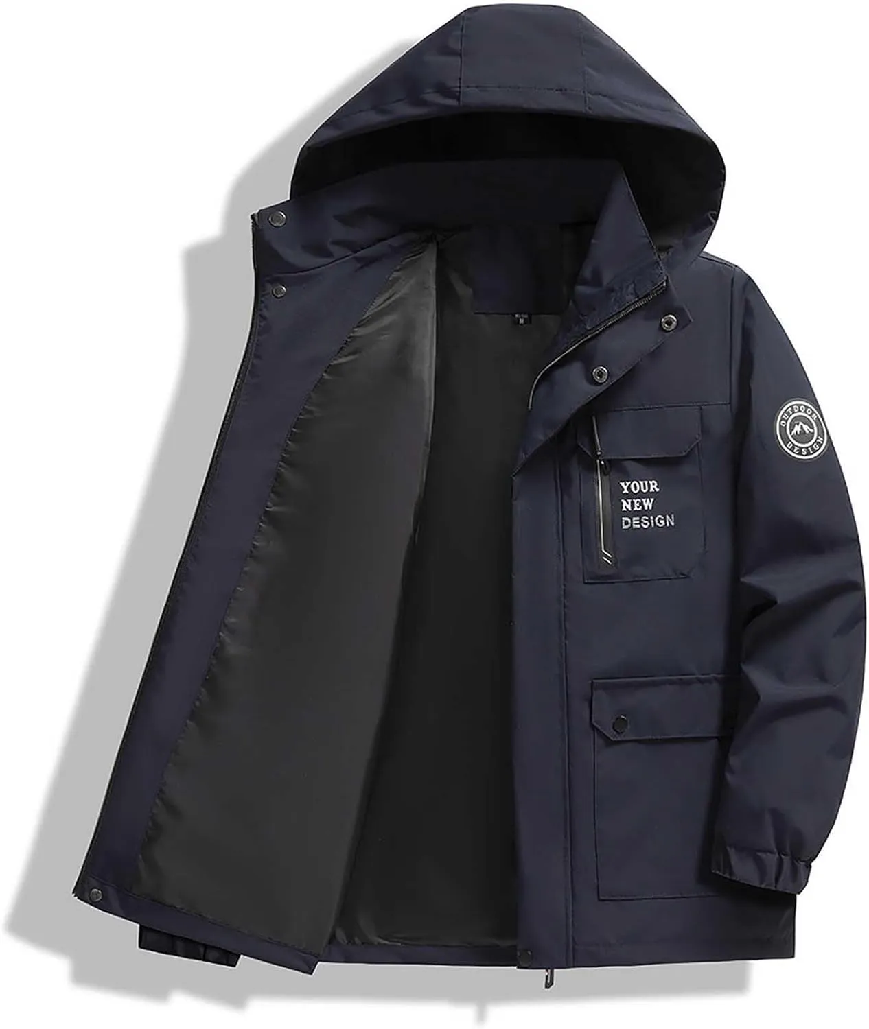 Men's Winter Coats Oversized Solid Color Pullover Hooded Jackets Baggy Warm Full Zip Button Down Jackets with Pockets