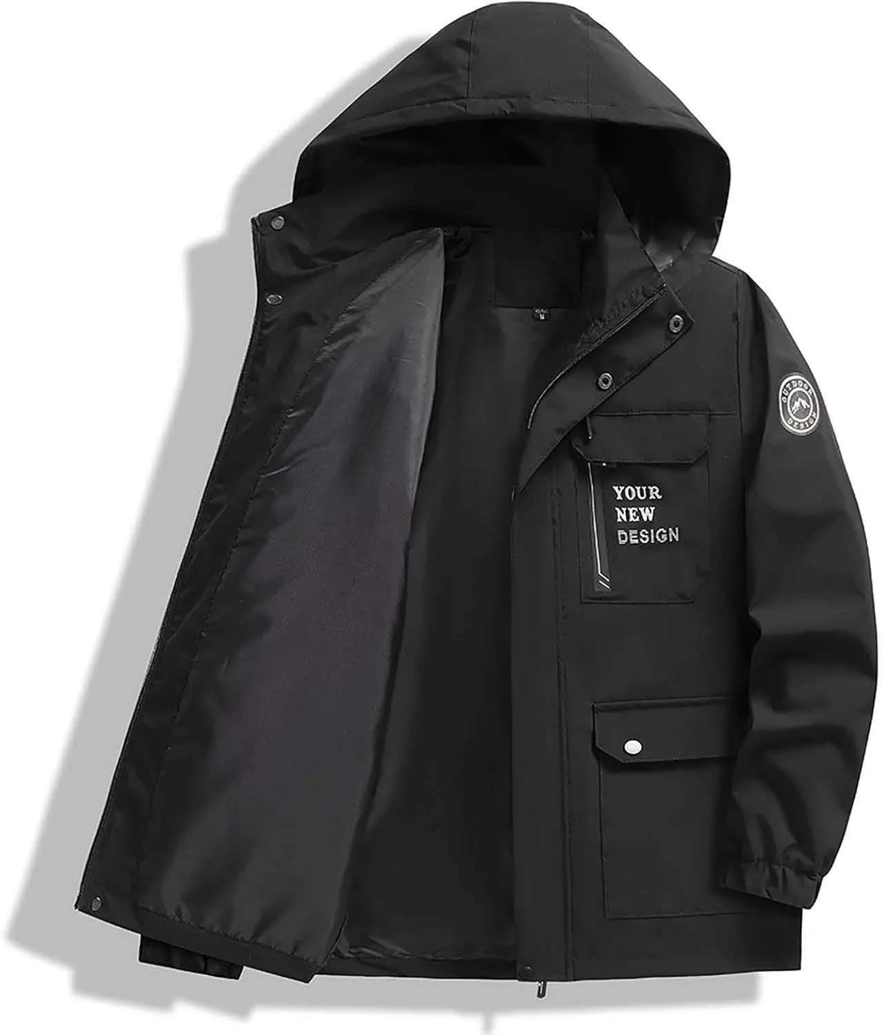 Men's Winter Coats Oversized Solid Color Pullover Hooded Jackets Baggy Warm Full Zip Button Down Jackets with Pockets