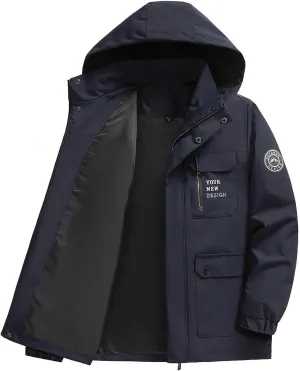Men's Winter Coats Oversized Solid Color Pullover Hooded Jackets Baggy Warm Full Zip Button Down Jackets with Pockets