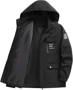 Men's Winter Coats Oversized Solid Color Pullover Hooded Jackets Baggy Warm Full Zip Button Down Jackets with Pockets