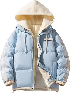 Mens Winter Hooded Puffer Jacket Quilted Zip up Padded Coat Insulated Windproof Puffy Thermal Warm down Jacket with Hood