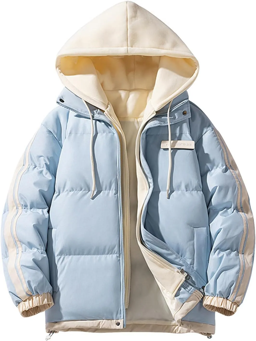 Mens Winter Hooded Puffer Jacket Quilted Zip up Padded Coat Insulated Windproof Puffy Thermal Warm down Jacket with Hood