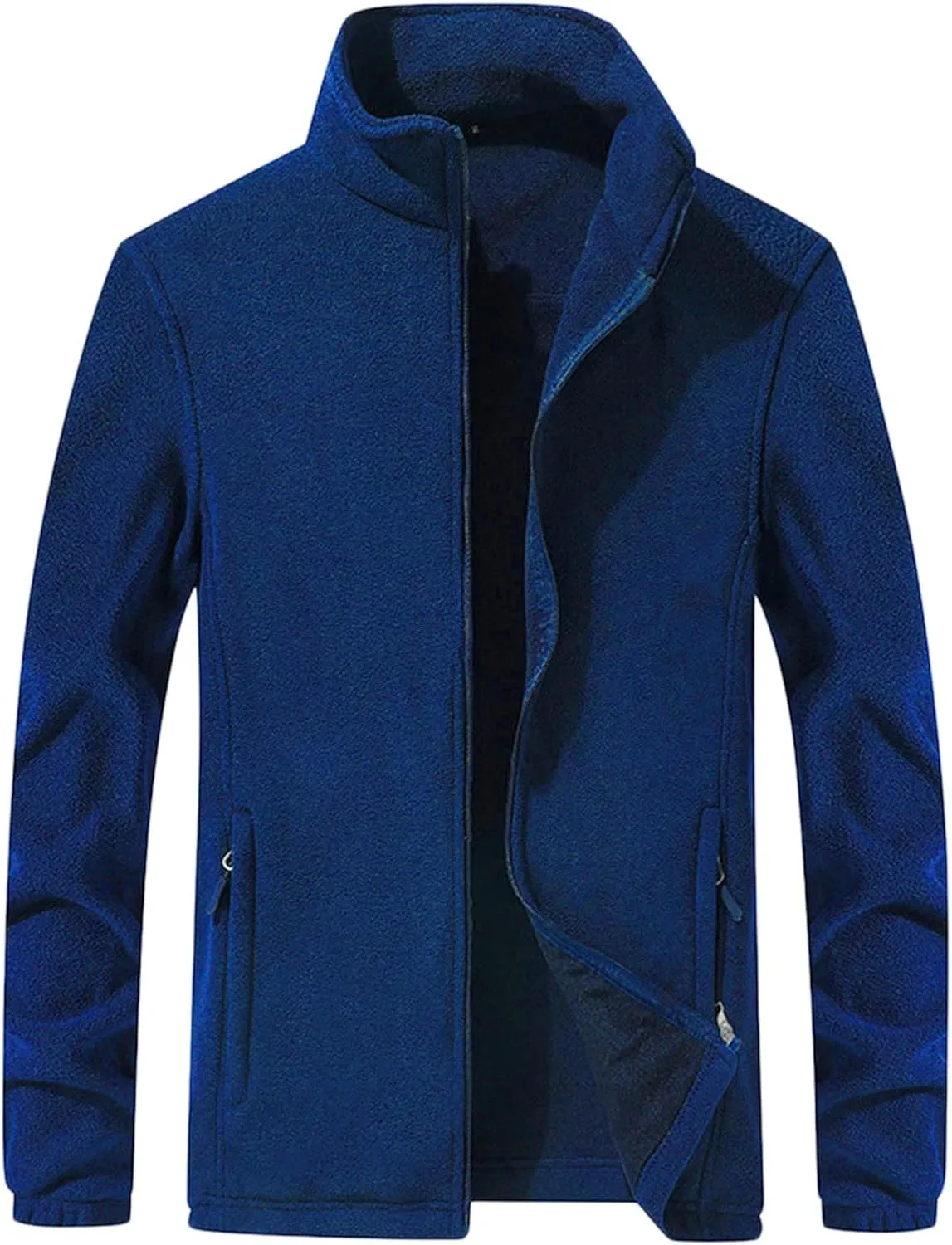 MIDOO Fleece Jacket Mens Full Zip Casual Collar Warm Cardigan Coat Jacket Solid Color Zipper Soft Top Coats for Men Winter