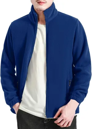 MIDOO Fleece Jacket Mens Full Zip Casual Collar Warm Cardigan Coat Jacket Solid Color Zipper Soft Top Coats for Men Winter