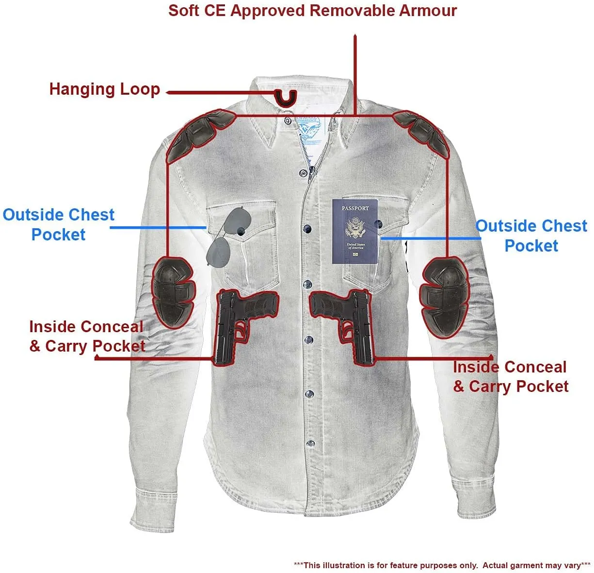 Milwaukee Leather Men's Long Sleeve Solid Biker Shirts w/CE Armor - Reinforced w/Aramid Fibers