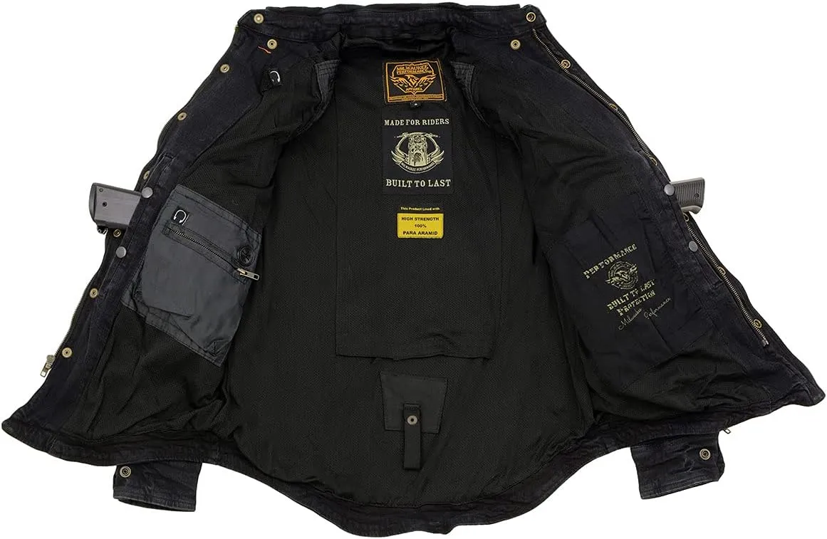 Milwaukee Leather Men's Long Sleeve Solid Biker Shirts w/CE Armor - Reinforced w/Aramid Fibers