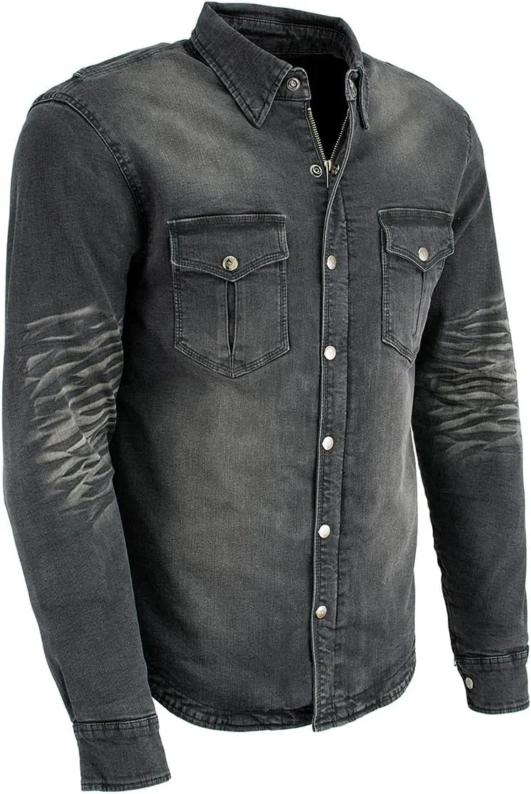 Milwaukee Leather Men's Long Sleeve Solid Biker Shirts w/CE Armor - Reinforced w/Aramid Fibers