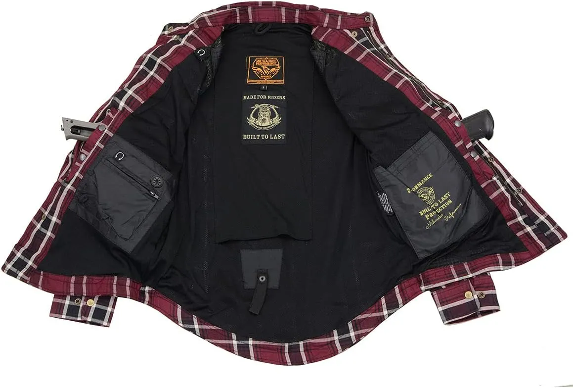 Milwaukee Leather Men's Plaid Flannel Biker Shirt Shirts w/CE Armor - Reinforced w/Aramid Fibers - XX-Large