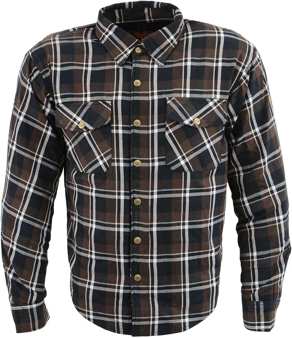 Milwaukee Leather Men's Plaid Flannel Biker Shirt Shirts w/CE Armor - Reinforced w/Aramid Fibers - XX-Large