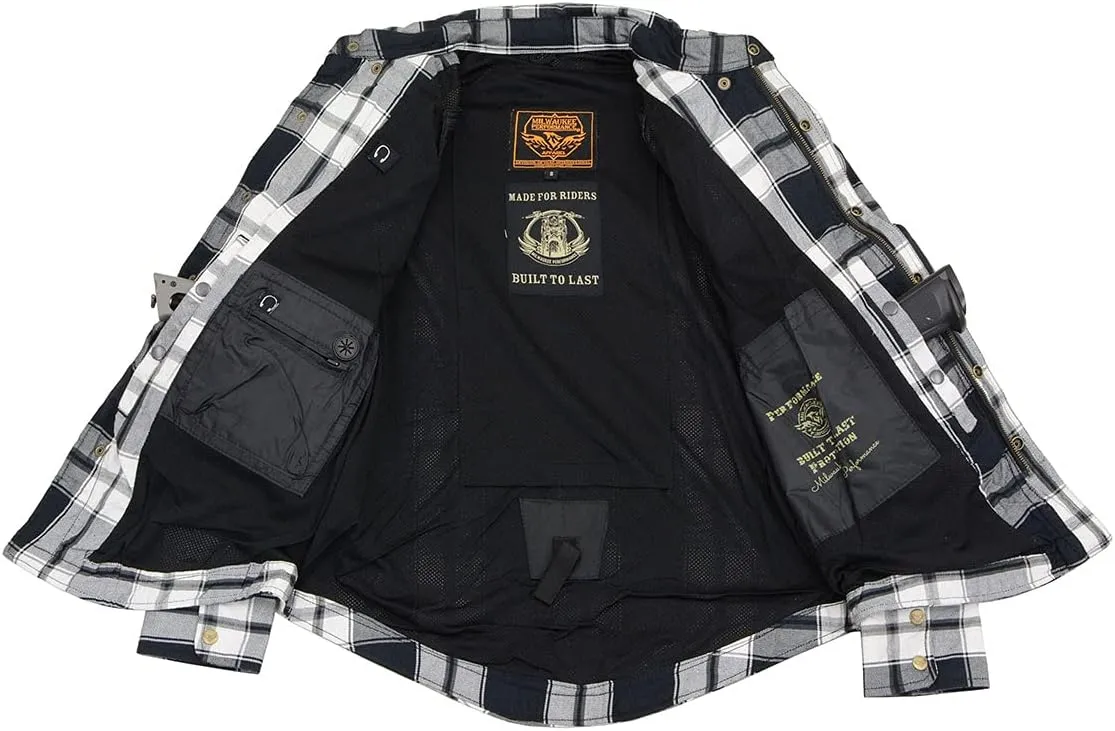 Milwaukee Leather Men's Plaid Flannel Biker Shirt Shirts w/CE Armor - Reinforced w/Aramid Fibers - XX-Large