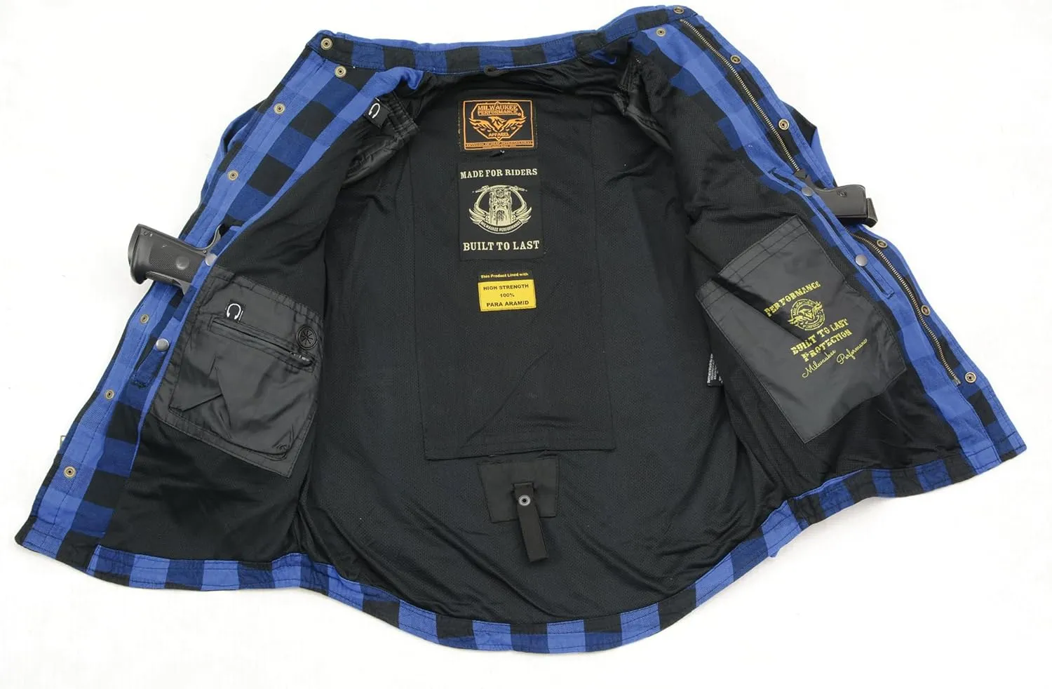 Milwaukee Leather Men's Plaid Flannel Biker Shirt with CE Approved Armor - Reinforced w/Protective Fibers