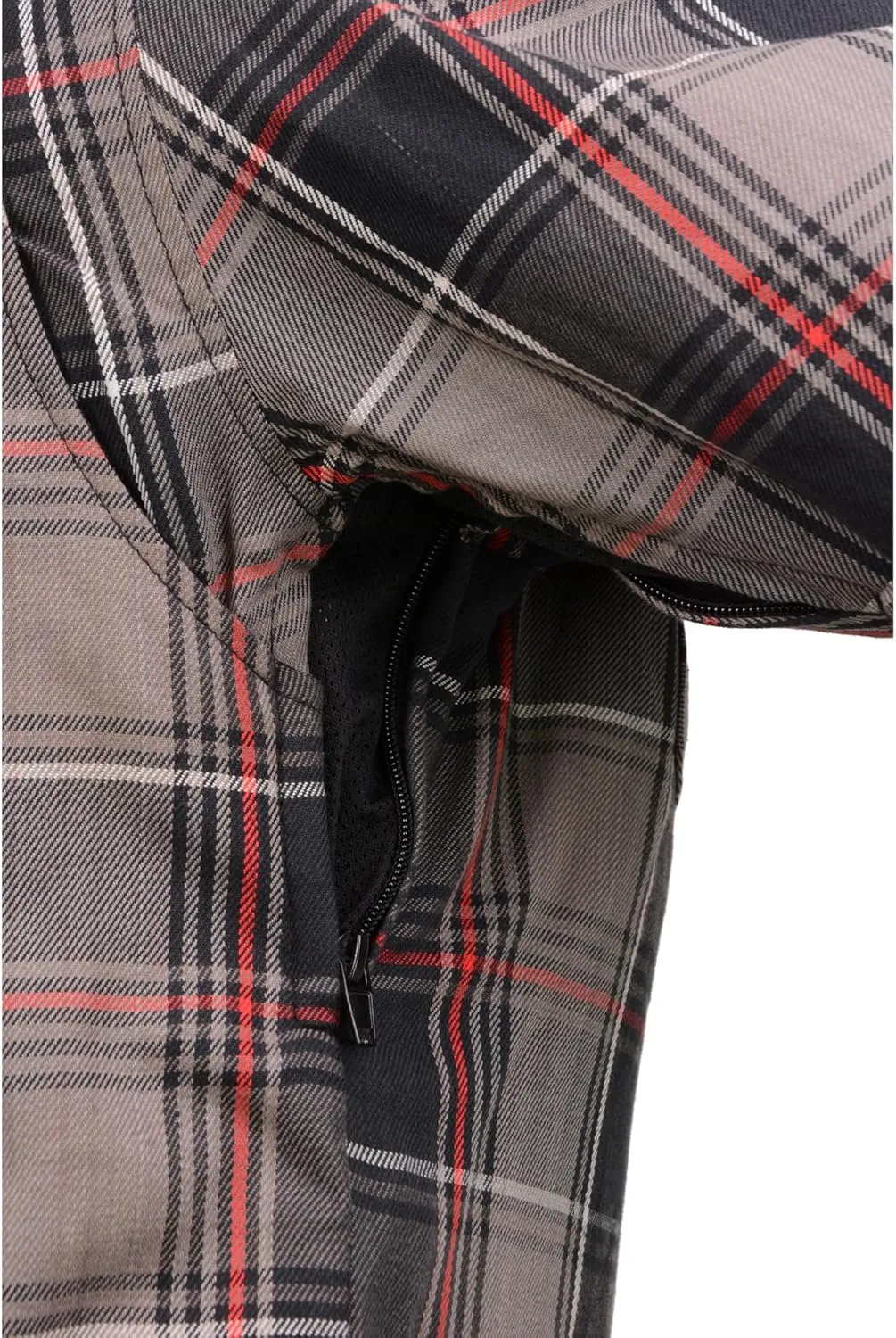 Milwaukee Leather Men's Plaid Flannel Biker Shirt with CE Approved Armor - Reinforced w/Protective Fibers