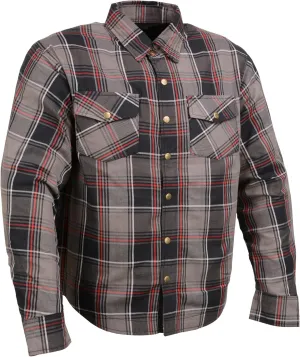 Milwaukee Leather Men's Plaid Flannel Biker Shirt with CE Approved Armor - Reinforced w/Protective Fibers