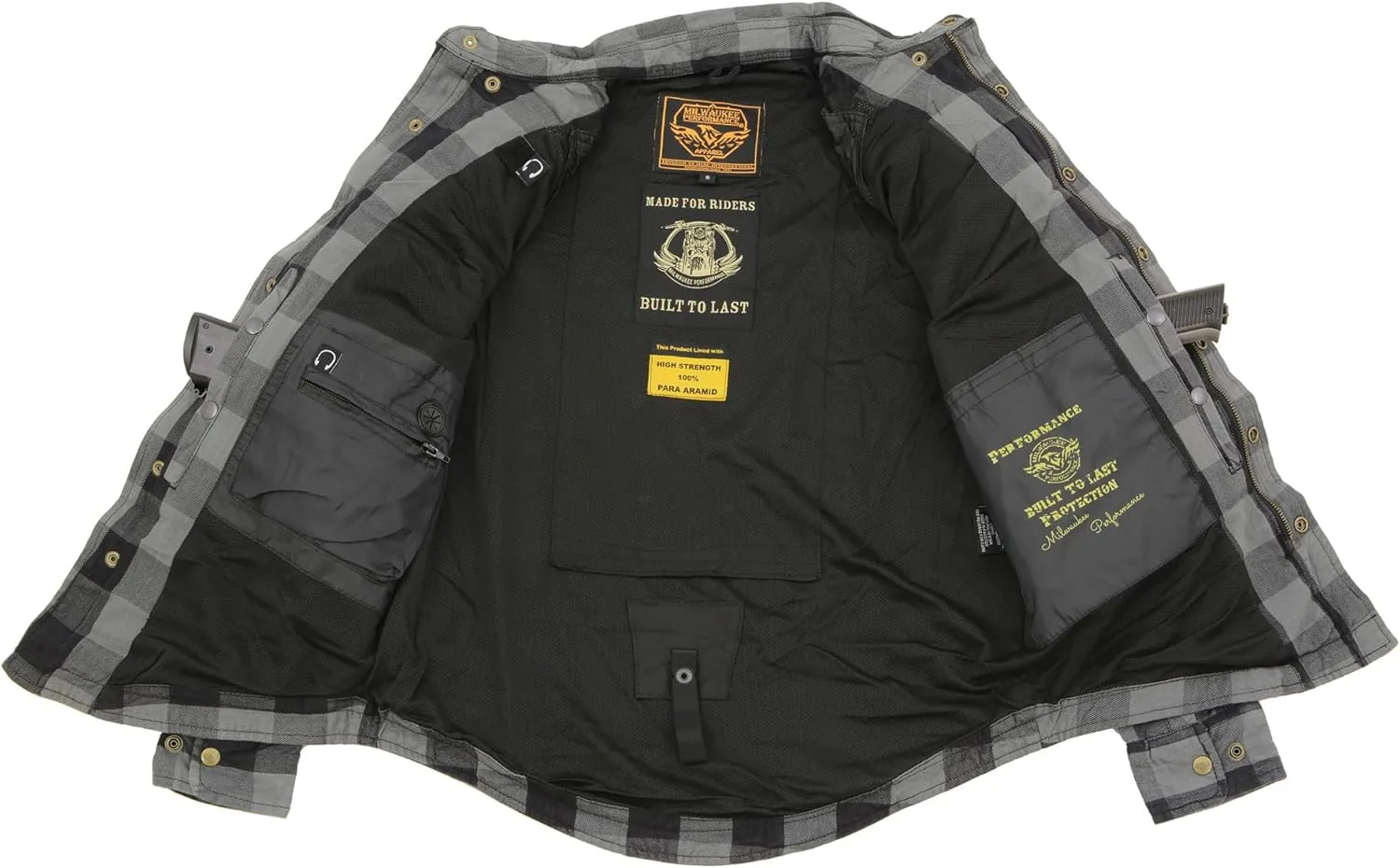 Milwaukee Leather Men's Plaid Flannel Biker Shirt with CE Approved Armor - Reinforced w/Protective Fibers