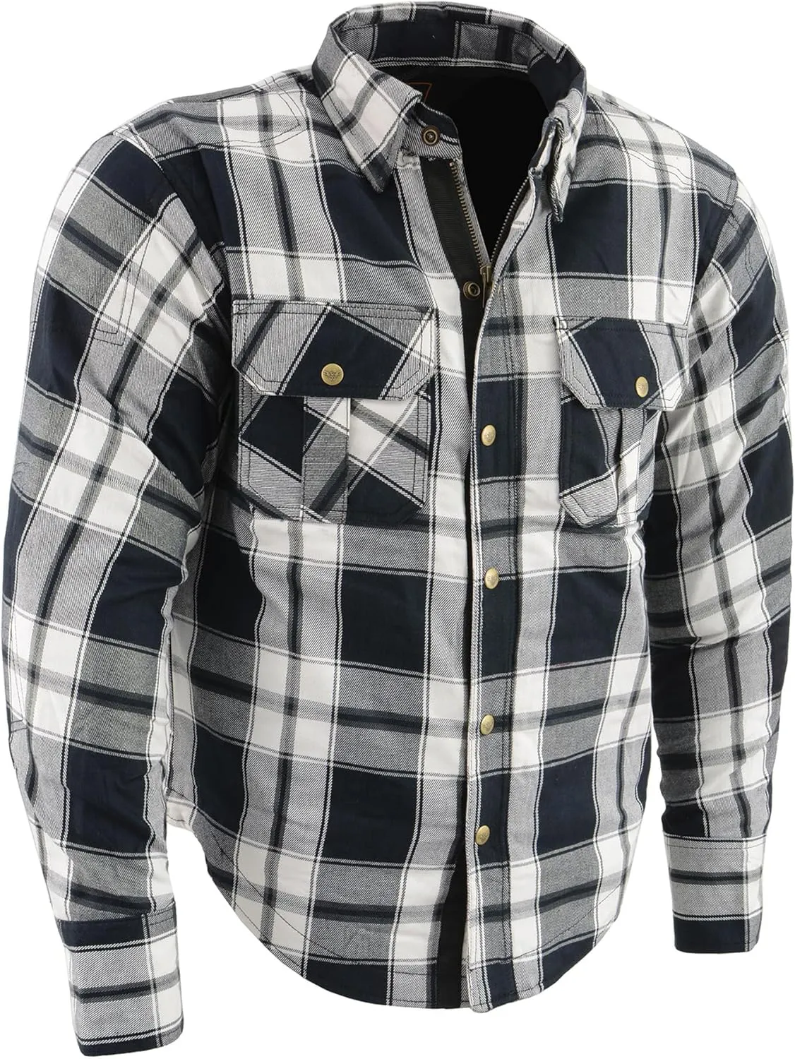 Milwaukee Leather Men's Plaid Flannel Biker Shirt with CE Approved Armor - Reinforced w/Protective Fibers