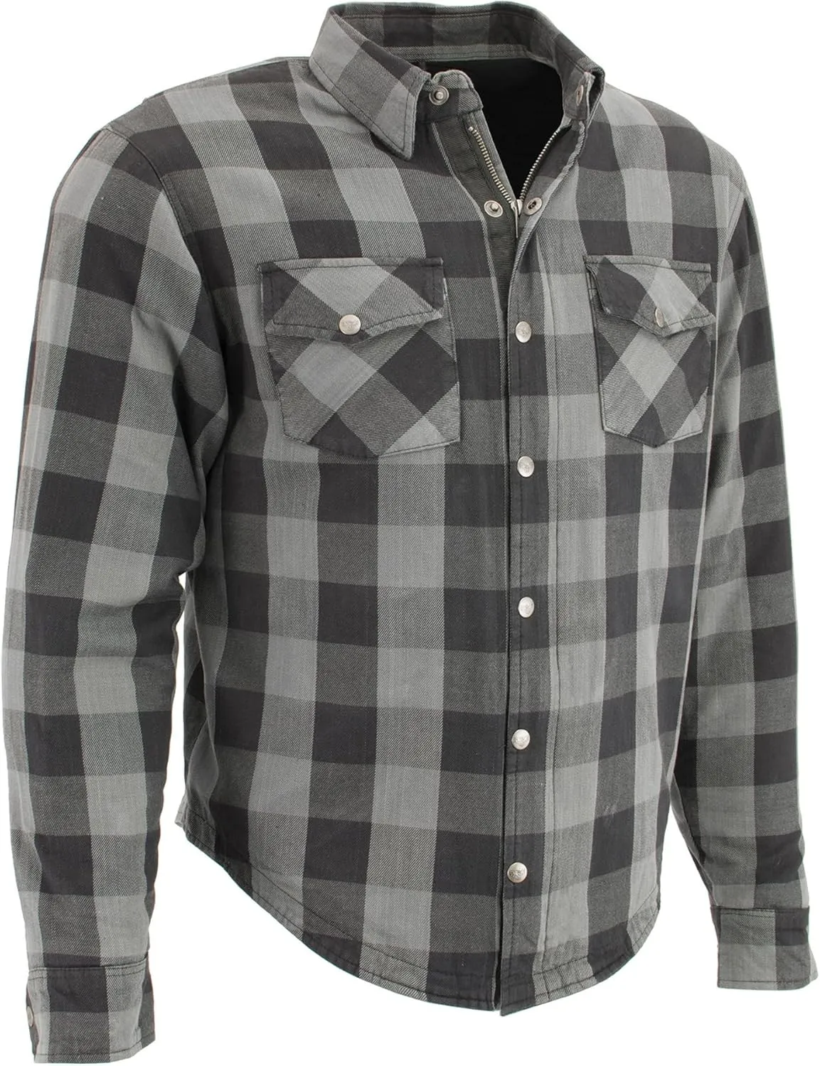 Milwaukee Leather Men's Plaid Flannel Biker Shirt with CE Approved Armor - Reinforced w/Protective Fibers