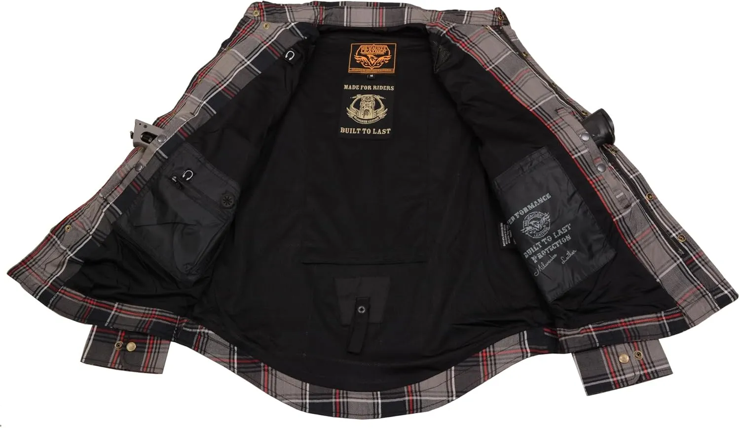 Milwaukee Leather Men's Plaid Flannel Biker Shirt with CE Approved Armor - Reinforced w/Protective Fibers