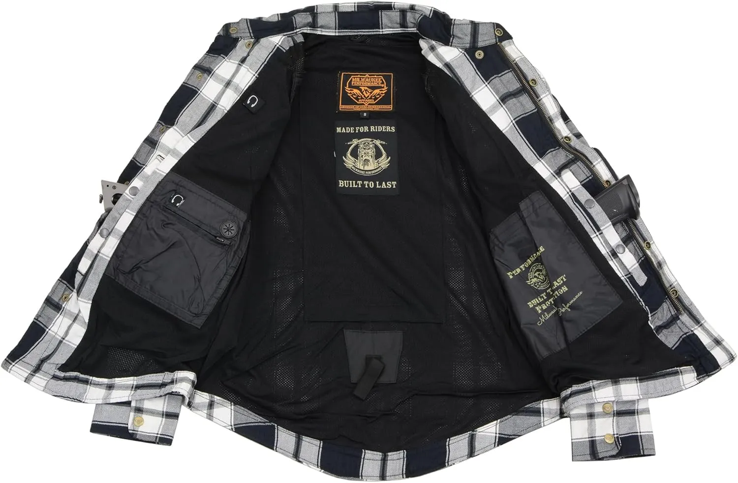 Milwaukee Leather Men's Plaid Flannel Biker Shirt with CE Approved Armor - Reinforced w/Protective Fibers