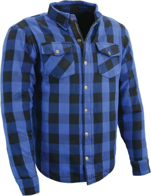 Milwaukee Leather Men's Plaid Flannel Biker Shirt with CE Approved Armor - Reinforced w/Protective Fibers