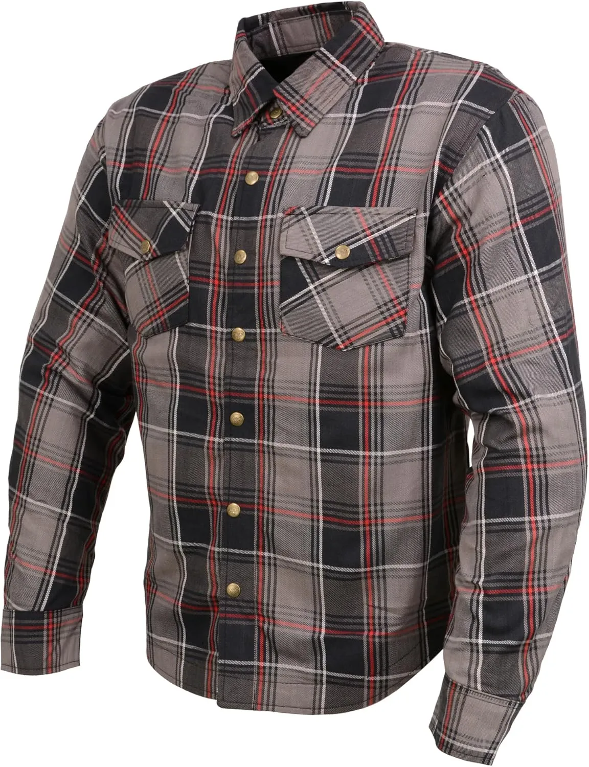 Milwaukee Leather Men's Plaid Flannel Biker Shirt with CE Approved Armor - Reinforced w/Protective Fibers