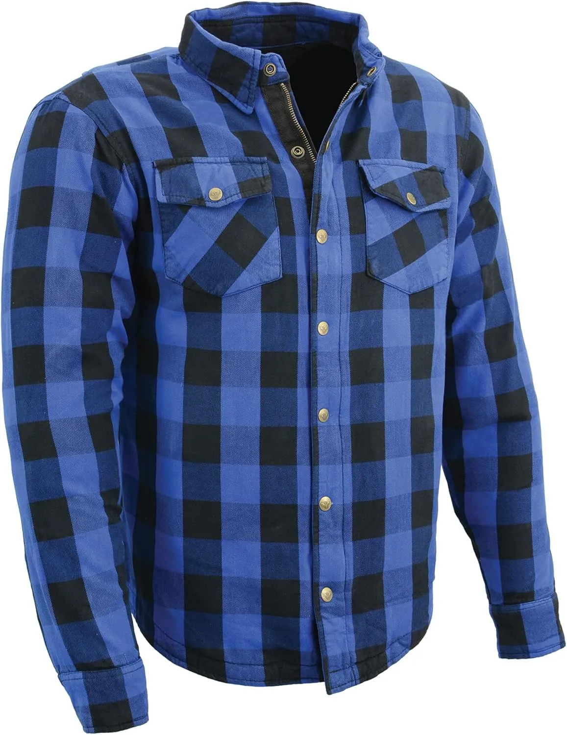 Milwaukee Leather Men's Plaid Flannel Biker Shirt with CE Approved Armor - Reinforced w/Protective Fibers