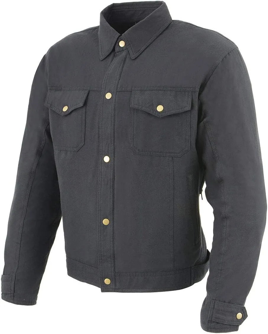 Milwaukee Leather MPM1623 Men's Black Flannel Biker Shirt with CE Approved Armor - Reinforced w/Aramid Fibers