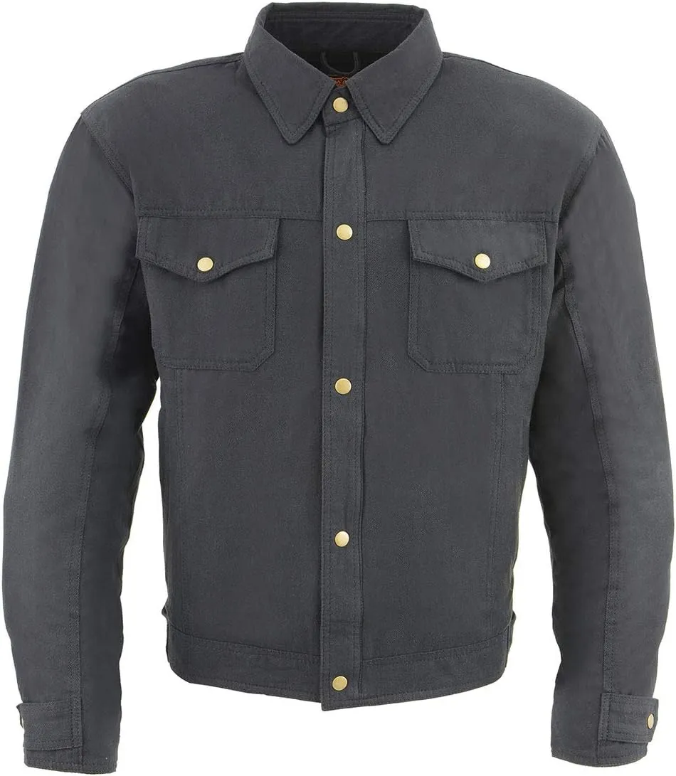 Milwaukee Leather MPM1623 Men's Black Flannel Biker Shirt with CE Approved Armor - Reinforced w/Aramid Fibers