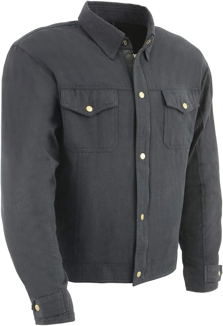 Milwaukee Leather MPM1623 Men's Black Flannel Biker Shirt with CE Approved Armor - Reinforced w/Aramid Fibers