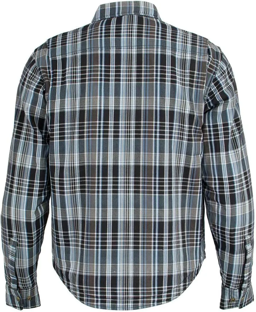 Milwaukee Leather MPM1626 Men's Plaid Flannel Biker Shirt with CE Approved Armor - Reinforced w/Aramid Fiber