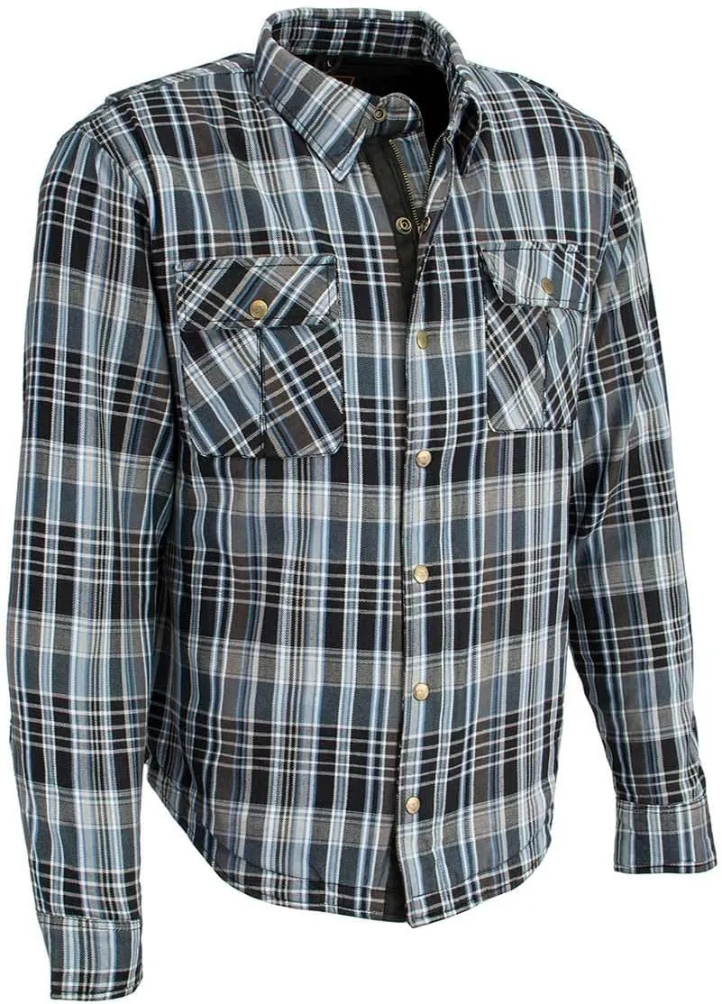 Milwaukee Leather MPM1626 Men's Plaid Flannel Biker Shirt with CE Approved Armor - Reinforced w/Aramid Fiber