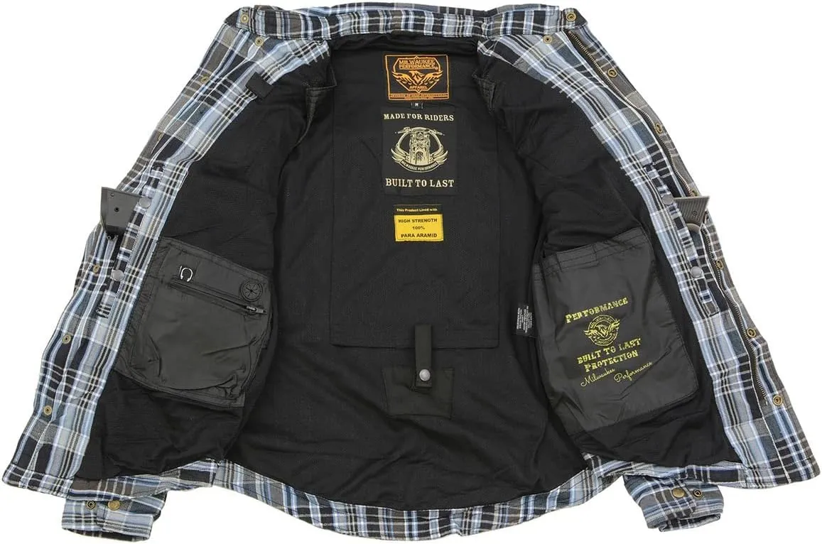 Milwaukee Leather MPM1626 Men's Plaid Flannel Biker Shirt with CE Approved Armor - Reinforced w/Aramid Fiber