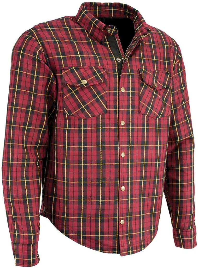 Milwaukee Leather MPM1632 Men's Plaid Flannel Biker Shirt with CE Approved Armor - Reinforced w/Aramid Fiber