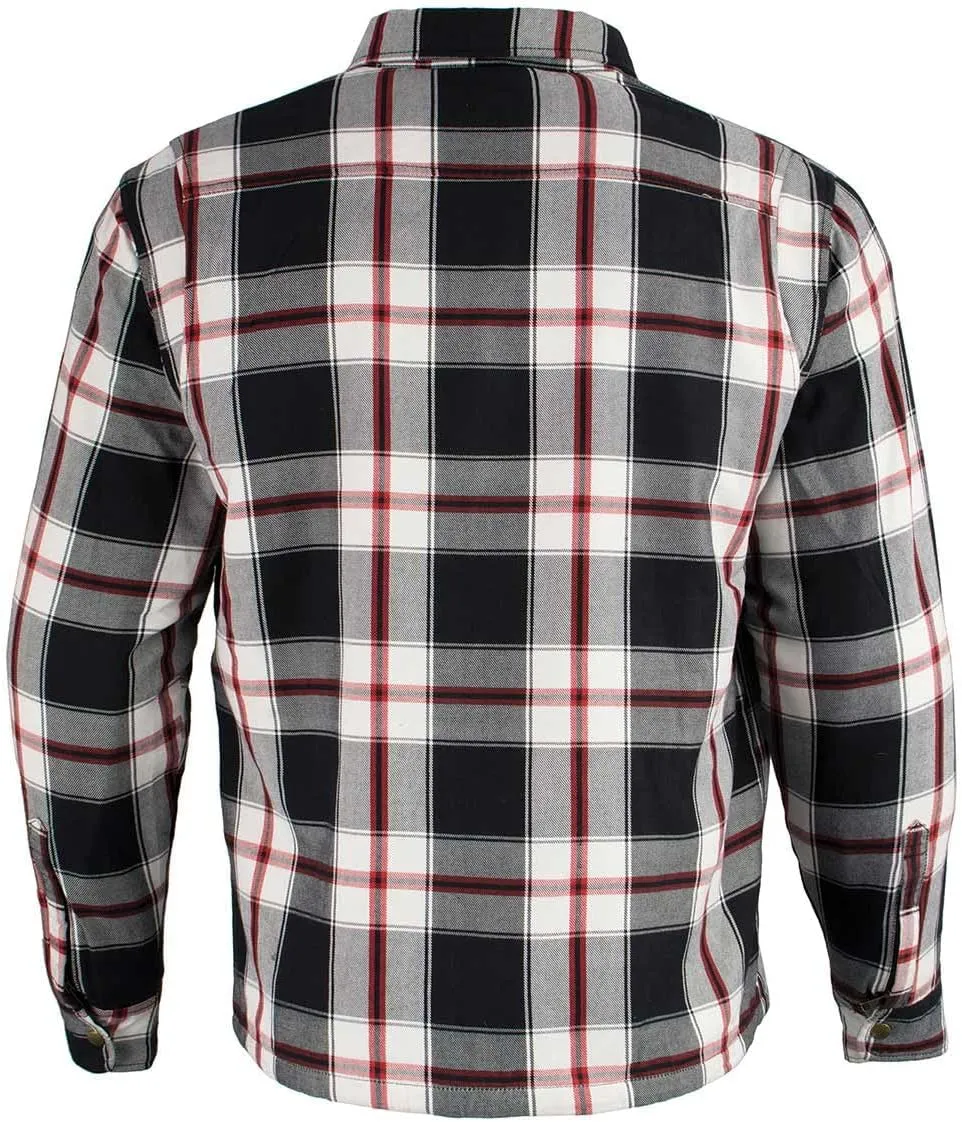 Milwaukee Leather MPM1635 Men's Plaid Flannel Biker Shirt with CE Approved Armor - Reinforced w/Aramid Fiber