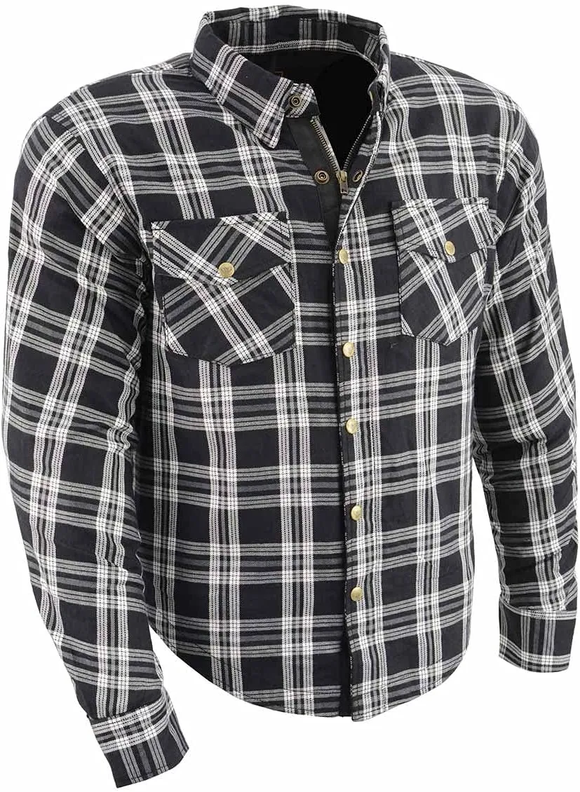 Milwaukee Leather MPM1643 Men's Plaid Flannel Biker Shirt with CE Approved Armor - Reinforced w/Aramid Fiber