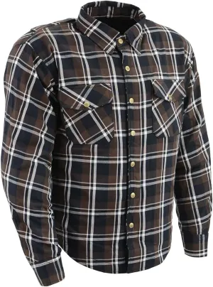 Milwaukee Leather MPM1643 Men's Plaid Flannel Biker Shirt with CE Approved Armor - Reinforced w/Aramid Fiber