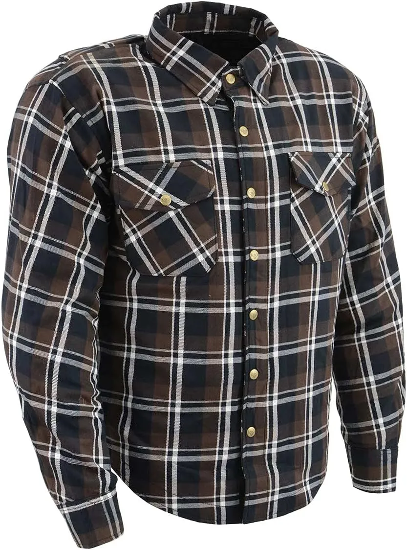Milwaukee Leather MPM1643 Men's Plaid Flannel Biker Shirt with CE Approved Armor - Reinforced w/Aramid Fiber