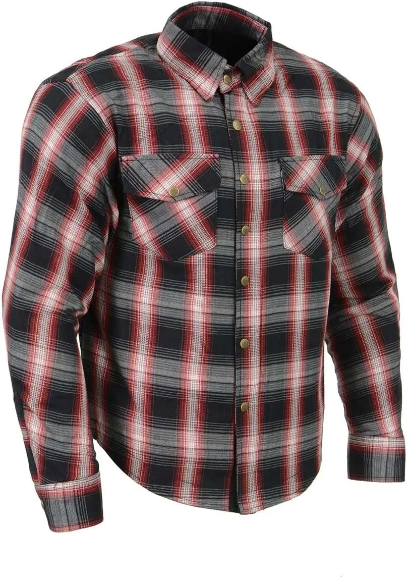 Milwaukee Leather MPM1653 Men's Plaid Flannel Biker Shirt with CE Approved Armor - Reinforced w/Aramid Fibers