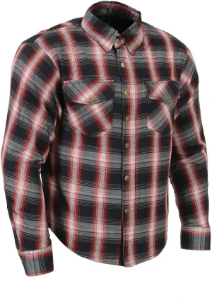 Milwaukee Leather MPM1653 Men's Plaid Flannel Biker Shirt with CE Approved Armor - Reinforced w/Aramid Fibers