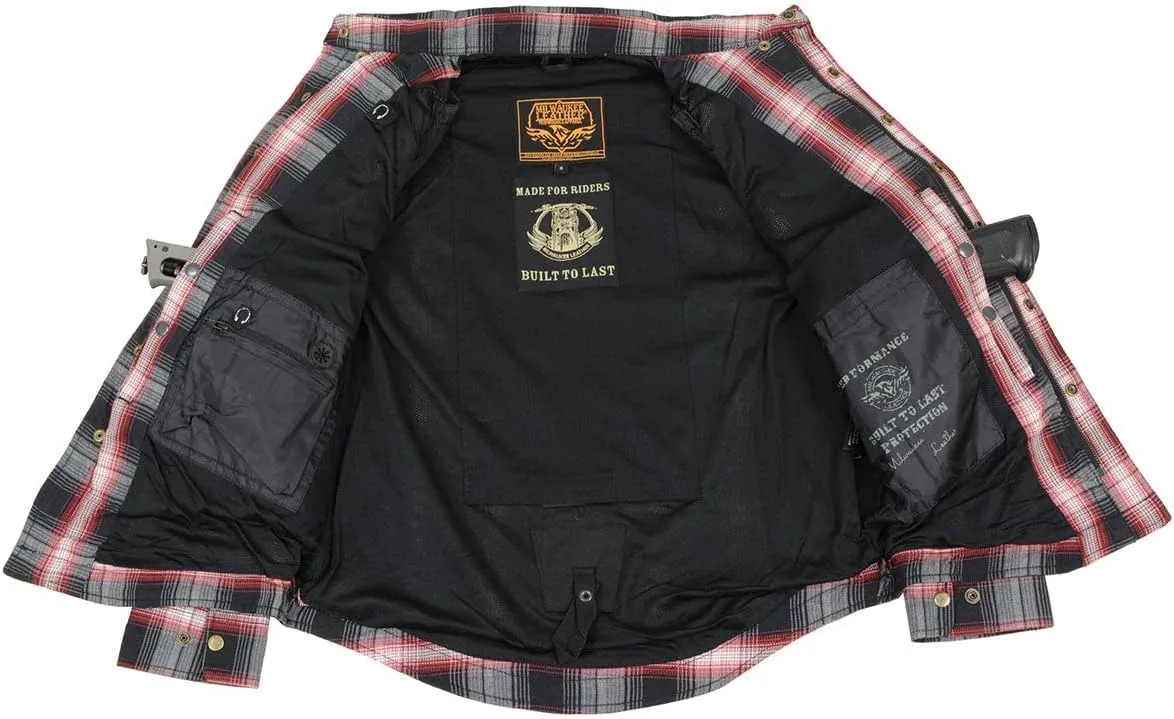 Milwaukee Leather MPM1653 Men's Plaid Flannel Biker Shirt with CE Approved Armor - Reinforced w/Aramid Fibers
