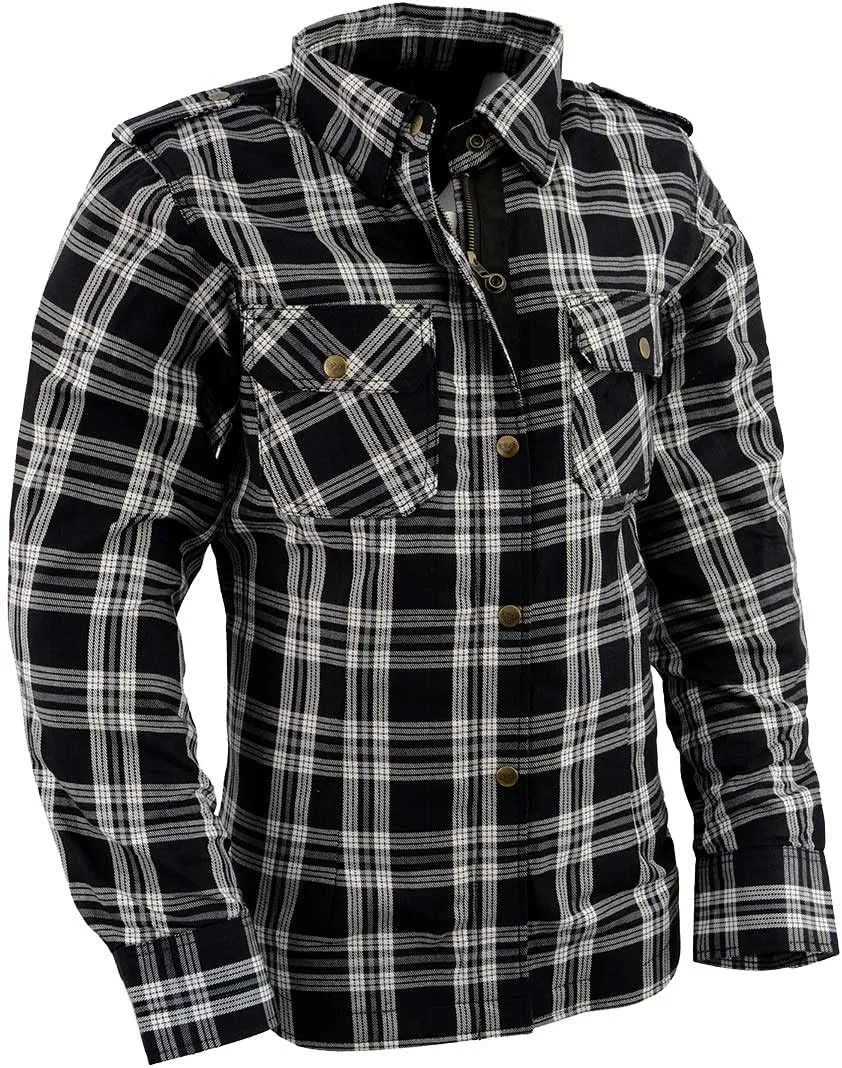 Milwaukee Leather Women’s Plaid Flannel Biker Shirt w/CE Approved Armor - Reinforced w/Aramid Fiber