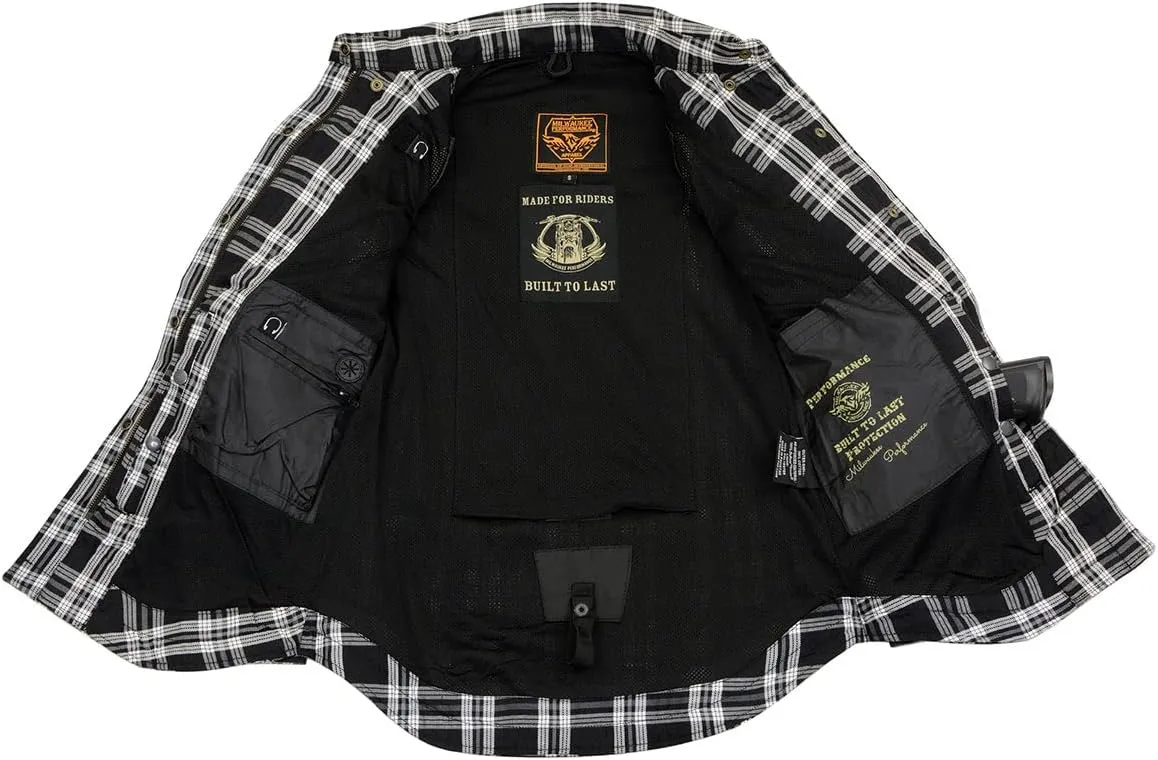 Milwaukee Leather Women’s Plaid Flannel Biker Shirt w/CE Approved Armor - Reinforced w/Aramid Fiber