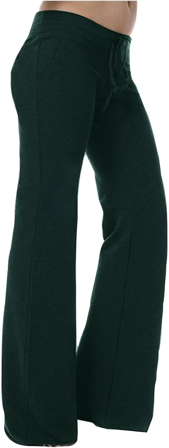 Mzkdieey Women's Wide Leg Yoga Pants Casual Drawstring Sweatpants Baggy Comfy Lounge Pants Pajama Bottoms with Pockets