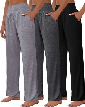 Neer 3 Pcs Women's Wide Leg Yoga Pant Comfy Loose High Waist Lounge Waist Lounge Casual Athletic Workout Joggers Apparel