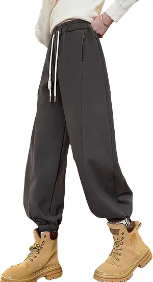 Pants for Girls Drawstring Elastic Mid-Rise Solid Sweatpants Joggers Sport Workout Active Classic Kids Trousers