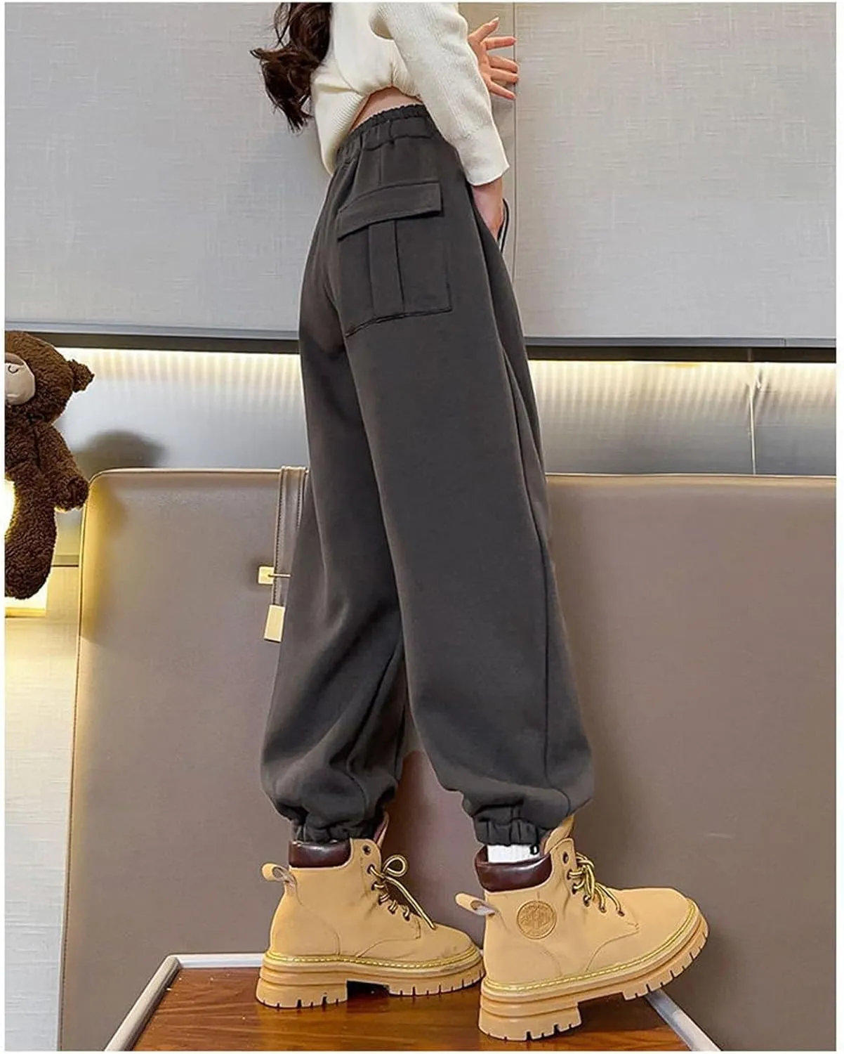 Pants for Girls Drawstring Elastic Mid-Rise Solid Sweatpants Joggers Sport Workout Active Classic Kids Trousers