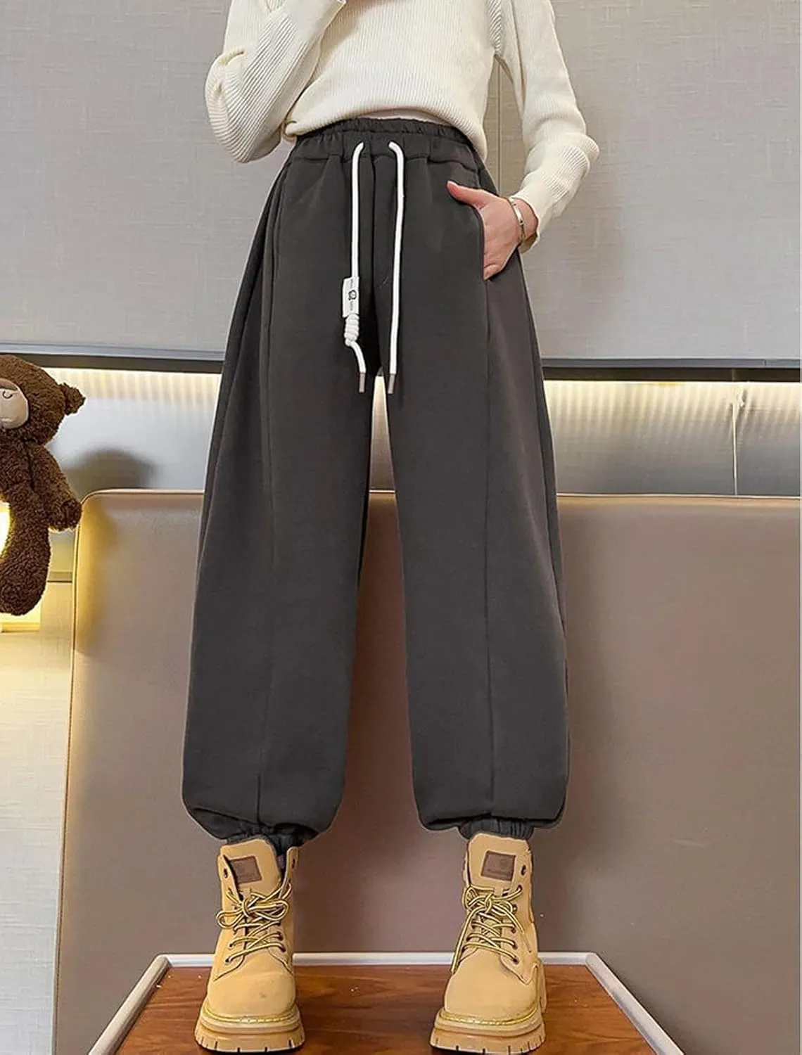 Pants for Girls Drawstring Elastic Mid-Rise Solid Sweatpants Joggers Sport Workout Active Classic Kids Trousers